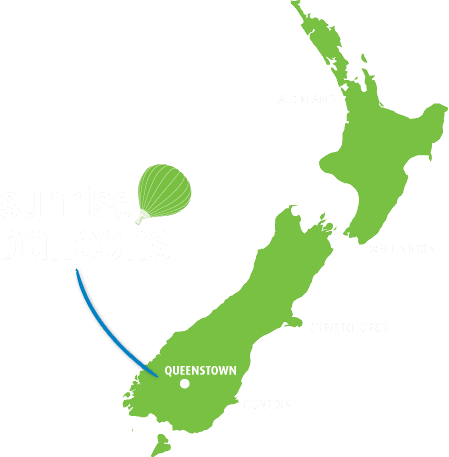 New Zealand map showing Sunrise Balloons location